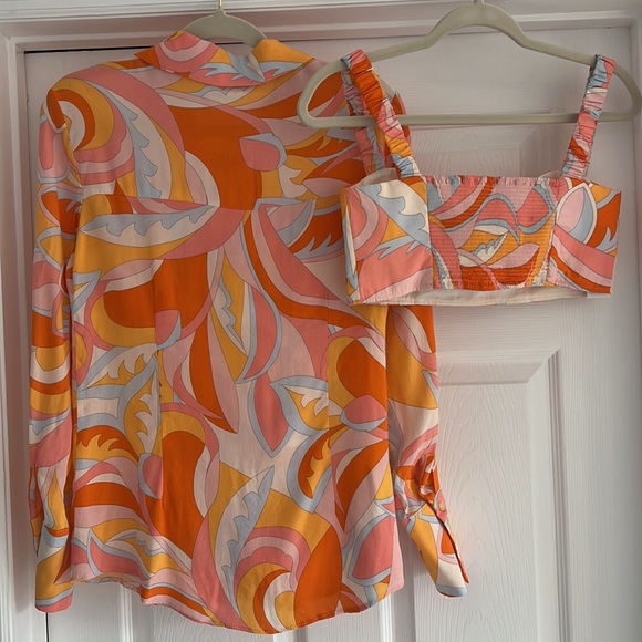 MANGO Matching Set Bralette Crop Top and Button Down Blouse S - Picture 6 of 13